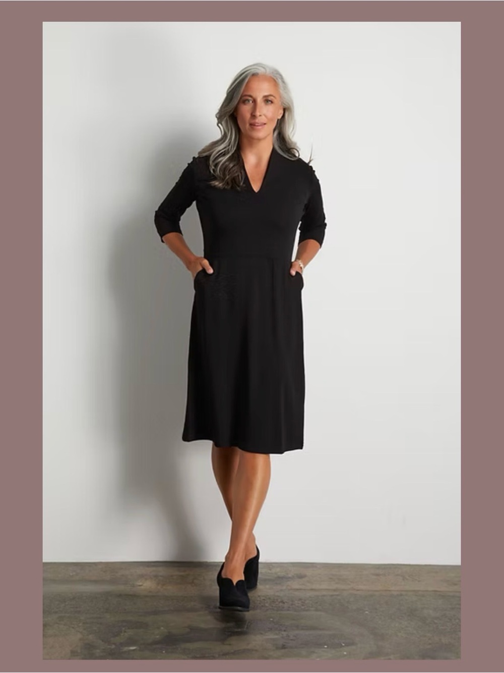 Habitat Clothing Paris Black V-Neck 3/4 Sleeves Mini Dress with Pockets Size M